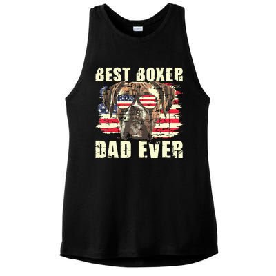 Best Boxer Dad Ever USA Flag American Dog Animal Lover Ladies PosiCharge Tri-Blend Wicking Tank