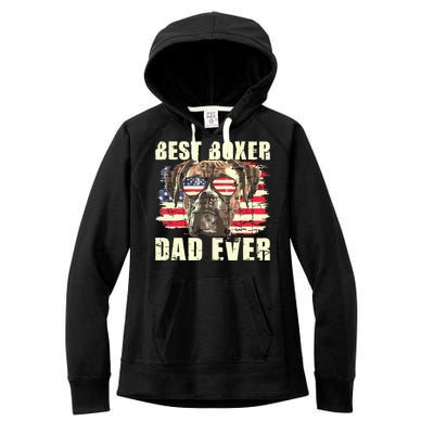 Best Boxer Dad Ever USA Flag American Dog Animal Lover Women's Fleece Hoodie