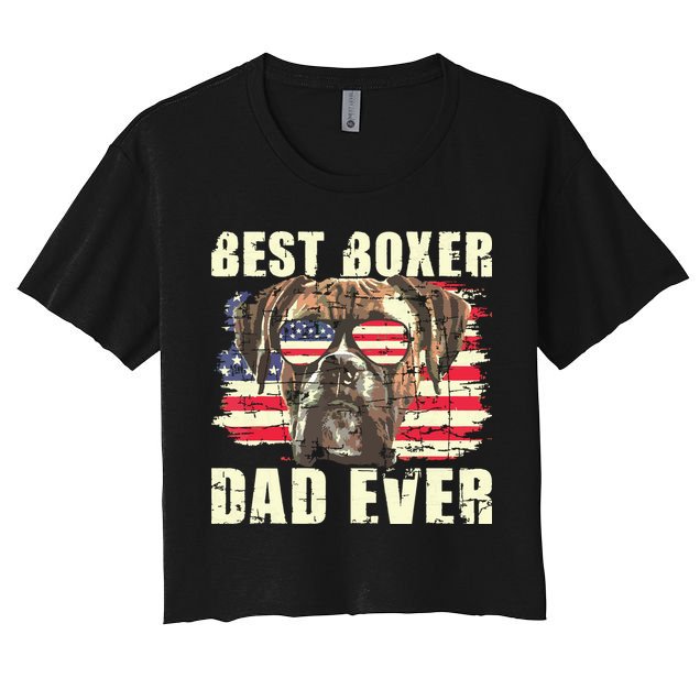 Best Boxer Dad Ever USA Flag American Dog Animal Lover Crop Top