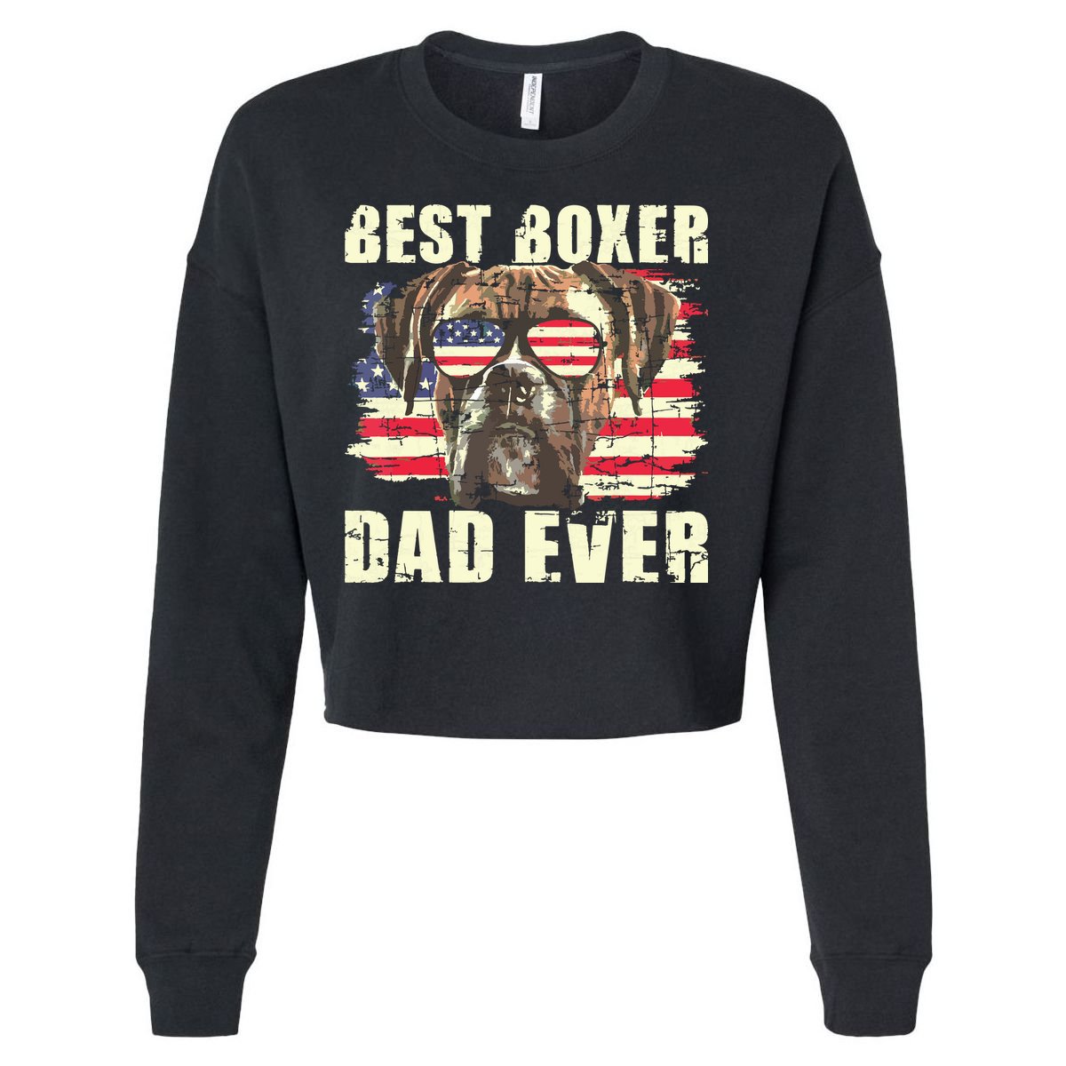 Best Boxer Dad Ever USA Flag American Dog Animal Lover Cropped Pullover Crew