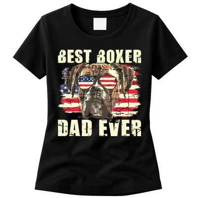 Best Boxer Dad Ever USA Flag American Dog Animal Lover Womens T-Shirt