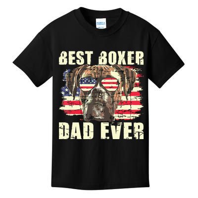 Best Boxer Dad Ever USA Flag American Dog Animal Lover Kids T-Shirt