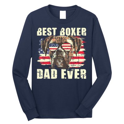 Best Boxer Dad Ever USA Flag American Dog Animal Lover Long Sleeve Shirt