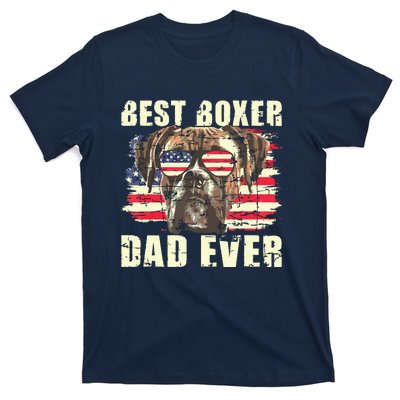 Best Boxer Dad Ever USA Flag American Dog Animal Lover T-Shirt