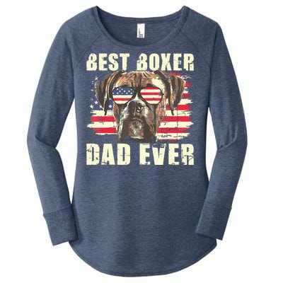 Best Boxer Dad Ever USA Flag American Dog Animal Lover Women's Perfect Tri Tunic Long Sleeve Shirt