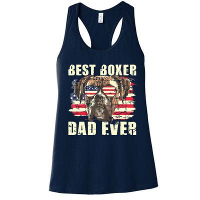 Best Boxer Dad Ever USA Flag American Dog Animal Lover Women's Racerback Tank