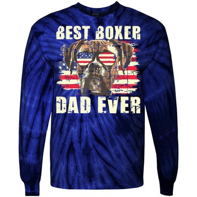 Best Boxer Dad Ever USA Flag American Dog Animal Lover Tie-Dye Long Sleeve Shirt