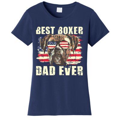 Best Boxer Dad Ever USA Flag American Dog Animal Lover Women's T-Shirt