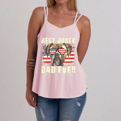 Best Boxer Dad Ever USA Flag American Dog Animal Lover Women's Strappy Tank