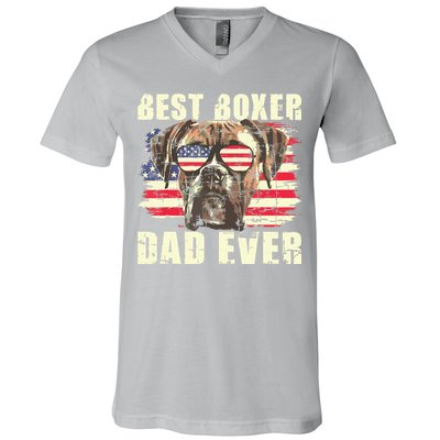 Best Boxer Dad Ever USA Flag American Dog Animal Lover V-Neck T-Shirt