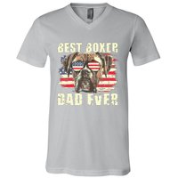 Best Boxer Dad Ever USA Flag American Dog Animal Lover V-Neck T-Shirt