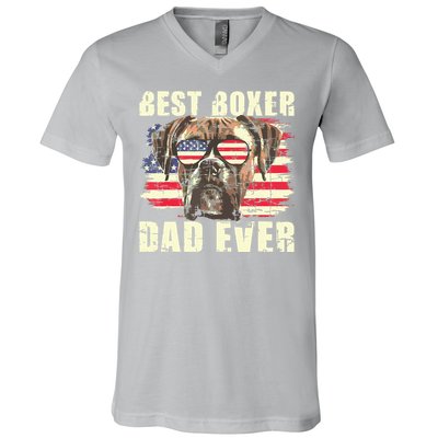 Best Boxer Dad Ever USA Flag American Dog Animal Lover V-Neck T-Shirt