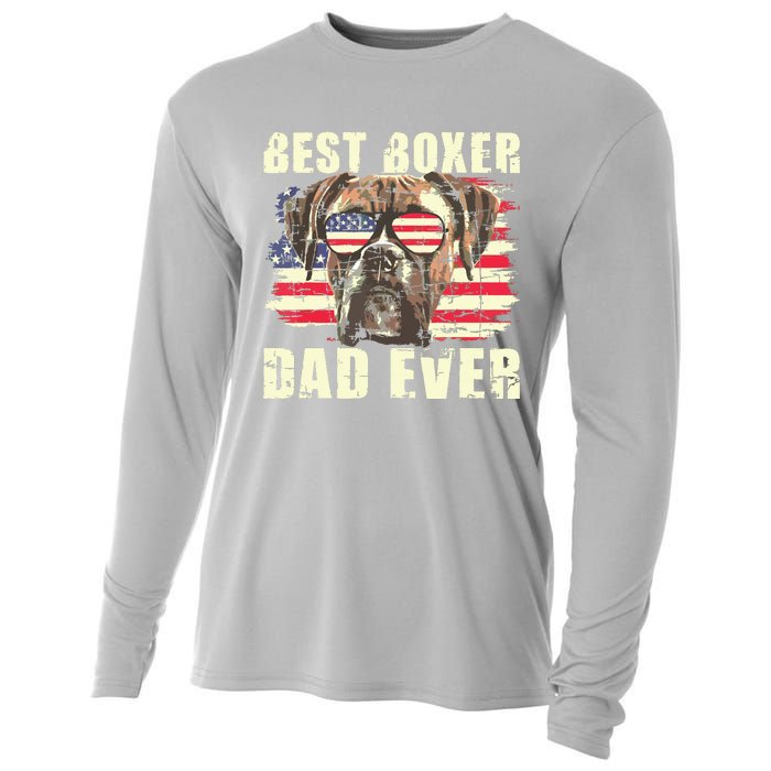 Best Boxer Dad Ever USA Flag American Dog Animal Lover Cooling Performance Long Sleeve Crew