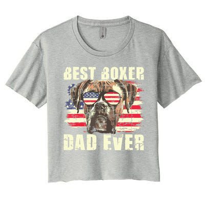 Best Boxer Dad Ever USA Flag American Dog Animal Lover Women's Crop Top Tee