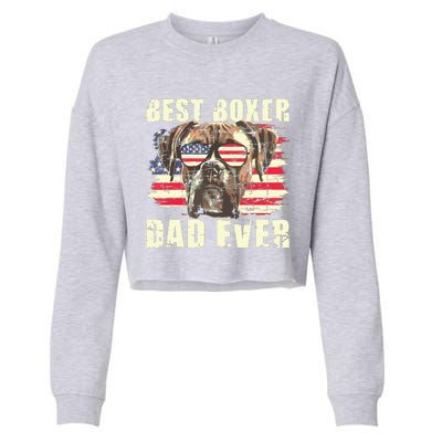 Best Boxer Dad Ever USA Flag American Dog Animal Lover Cropped Pullover Crew