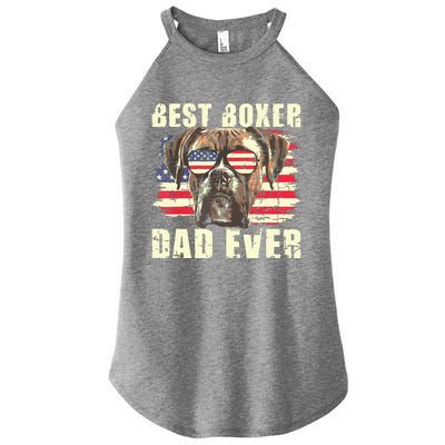 Best Boxer Dad Ever USA Flag American Dog Animal Lover Women's Perfect Tri Rocker Tank