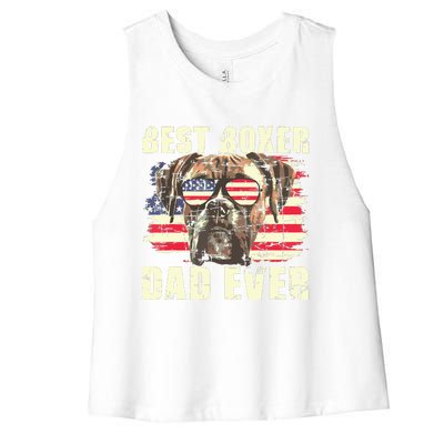 Best Boxer Dad Ever USA Flag American Dog Animal Lover Women's Racerback Cropped Tank