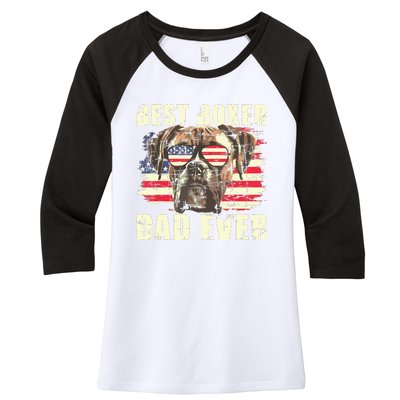 Best Boxer Dad Ever USA Flag American Dog Animal Lover Women's Tri-Blend 3/4-Sleeve Raglan Shirt