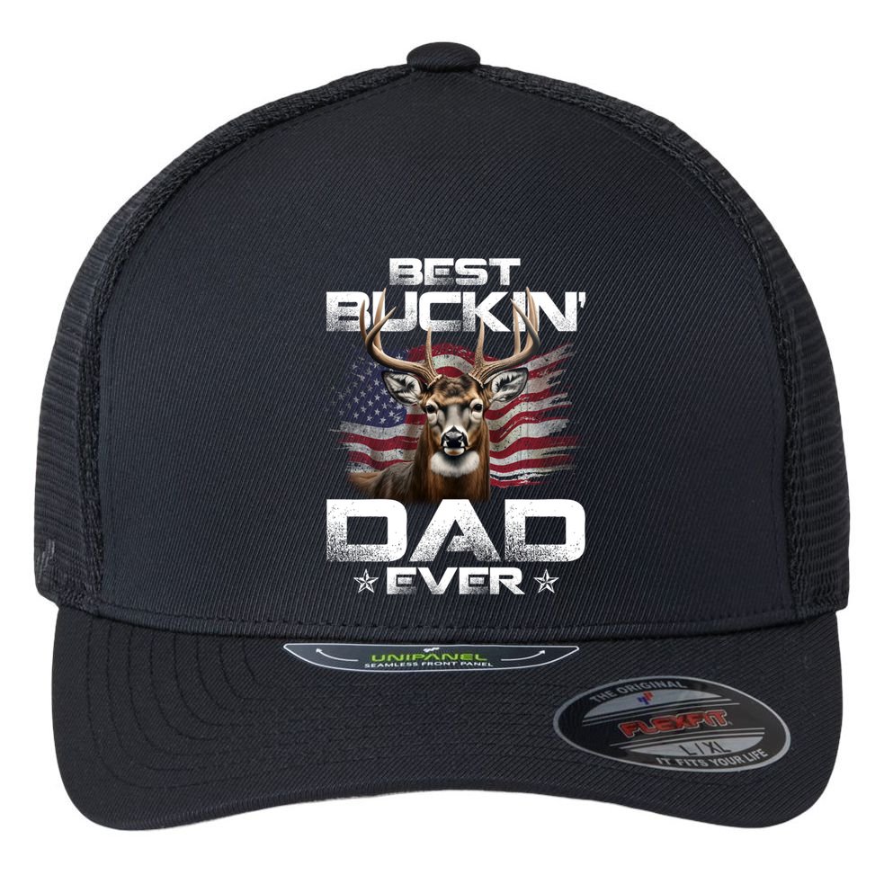 Best Buckin Dad Ever Usa Flag Deer Hunting FatherS Day Great Gift Flexfit Unipanel Trucker Cap