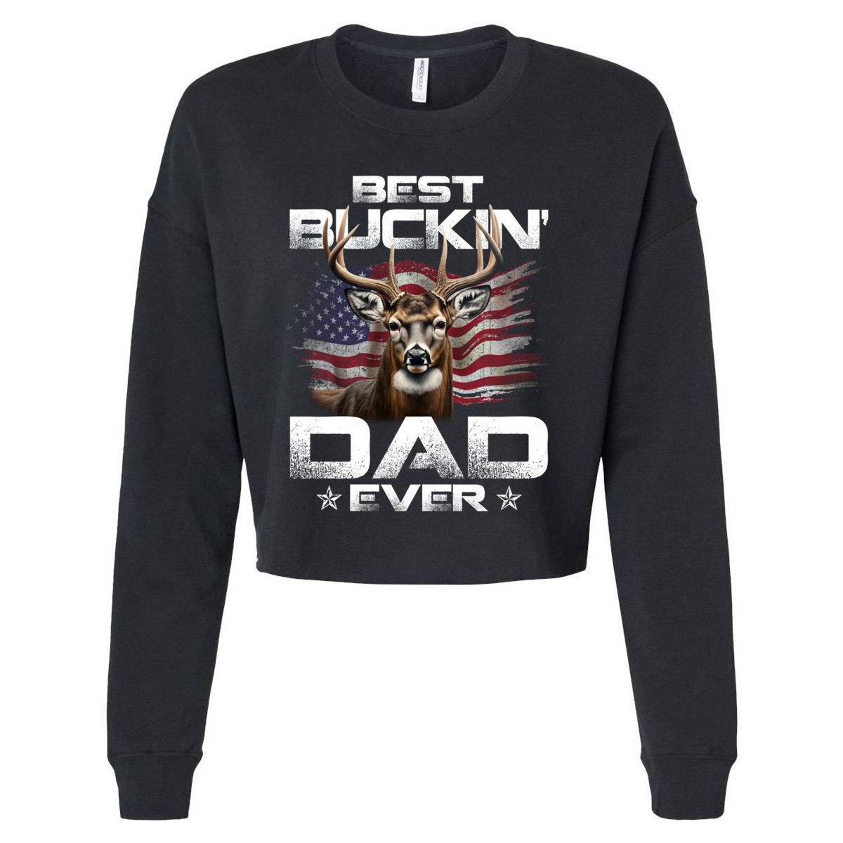 Best Buckin Dad Ever Usa Flag Deer Hunting FatherS Day Great Gift Cropped Pullover Crew