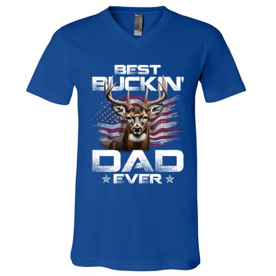 Best Buckin Dad Ever Usa Flag Deer Hunting FatherS Day Great Gift V-Neck T-Shirt