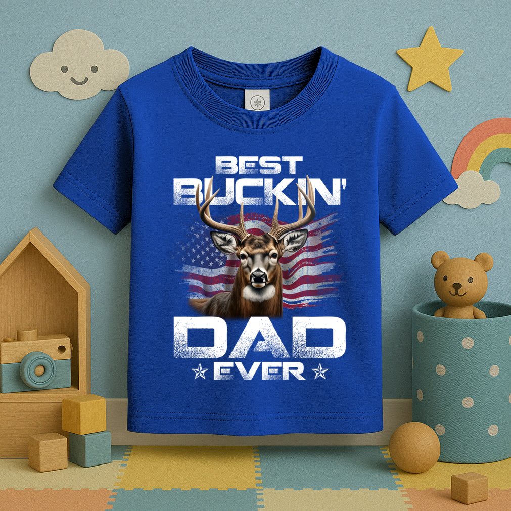 Best Buckin Dad Ever Usa Flag Deer Hunting FatherS Day Great Gift Toddler T-Shirt