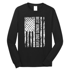 Best Bonus Dad Ever American USA Flag Fathers Day Gift Dad Long Sleeve Shirt