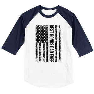 Best Bonus Dad Ever American USA Flag Fathers Day Gift Dad Baseball Sleeve Shirt