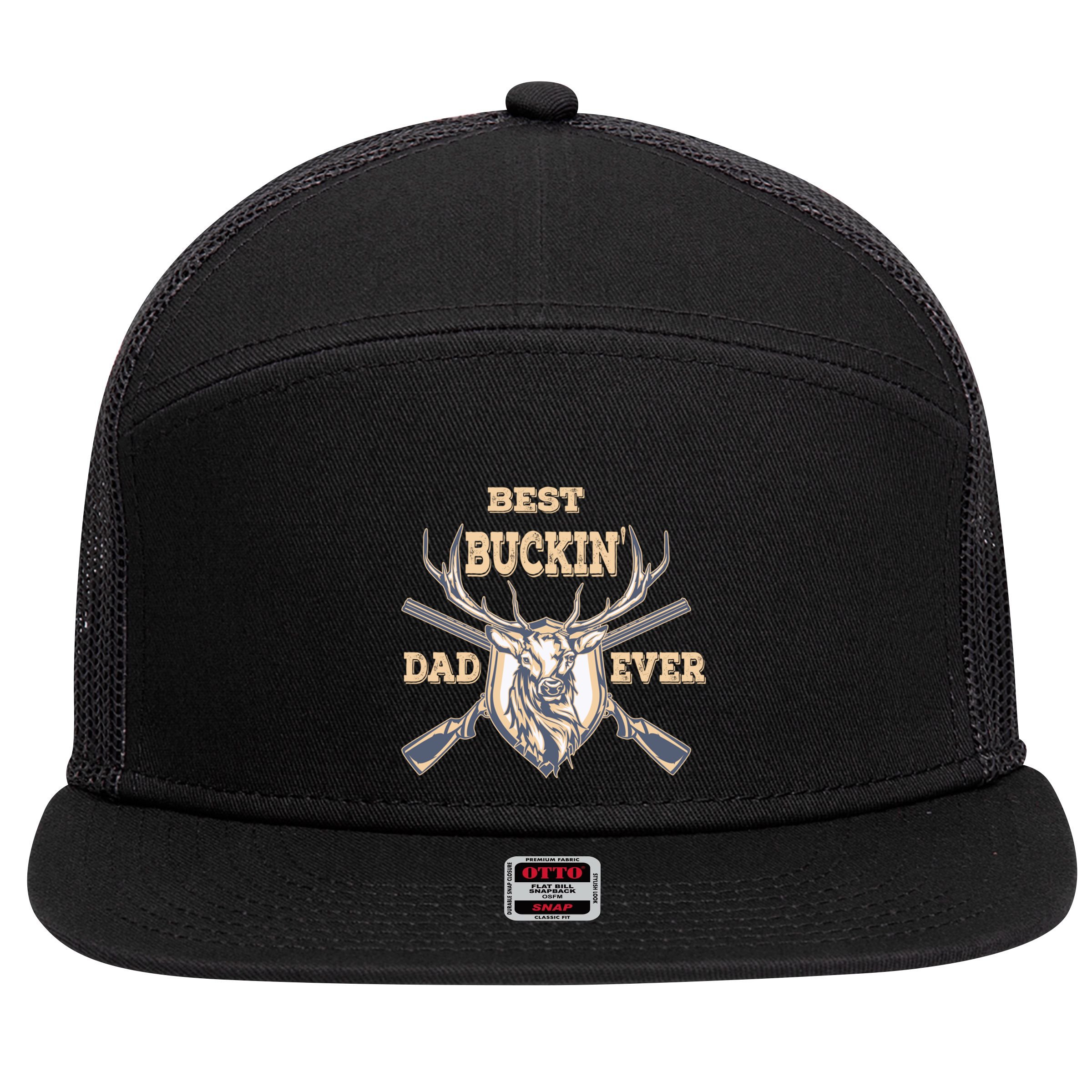 Best Buckin Dad Ever Funny Hunting Father Gift 7 Panel Mesh Trucker Snapback Hat