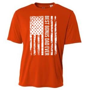 Best Bonus Dad Ever For Stepdad American Flag Dad Funny Gift Cooling Performance Crew T-Shirt