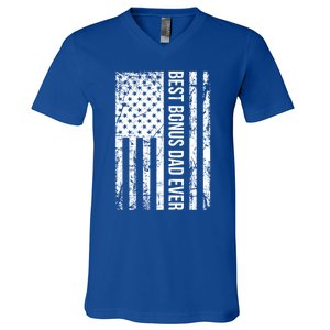 Best Bonus Dad Ever For Stepdad American Flag Dad Funny Gift V-Neck T-Shirt