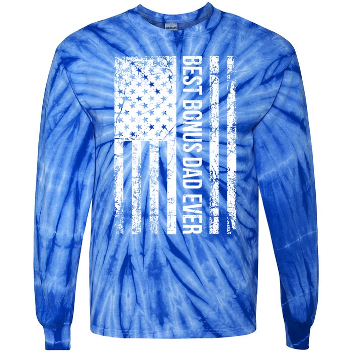 Best Bonus Dad Ever For Stepdad American Flag Dad Funny Gift Tie-Dye Long Sleeve Shirt