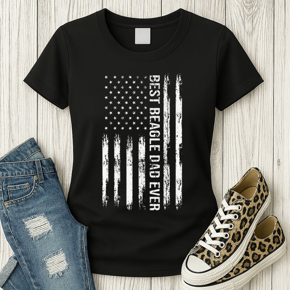 Best Beagle Dad Everdog Lover American Flag Patriotic Womens T-Shirt