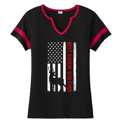 Best Bulking Dad Ever Deer American Flag Fathers Day Gift Ladies Halftime Notch Neck Tee