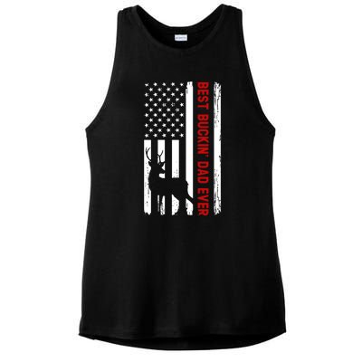 Best Bulking Dad Ever Deer American Flag Fathers Day Gift Ladies PosiCharge Tri-Blend Wicking Tank