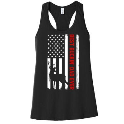 Best Bulking Dad Ever Deer American Flag Fathers Day Gift Women's Racerback Tank