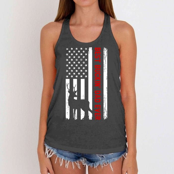 Best Bulking Dad Ever Deer American Flag Fathers Day Gift Women's Knotted Racerback Tank