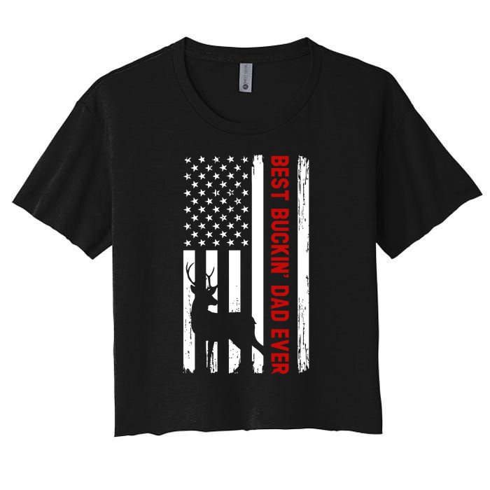 Best Bulking Dad Ever Deer American Flag Fathers Day Gift Women's Crop Top Tee