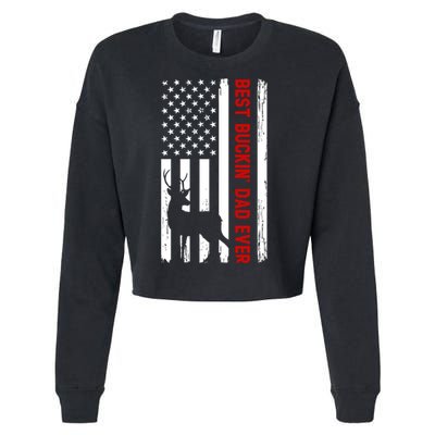 Best Bulking Dad Ever Deer American Flag Fathers Day Gift Cropped Pullover Crew