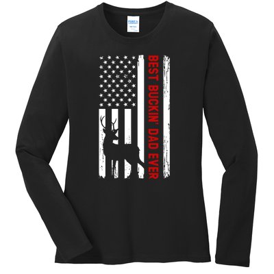 Best Bulking Dad Ever Deer American Flag Fathers Day Gift Ladies Long Sleeve Shirt