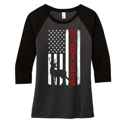 Best Bulking Dad Ever Deer American Flag Fathers Day Gift Women's Tri-Blend 3/4-Sleeve Raglan Shirt