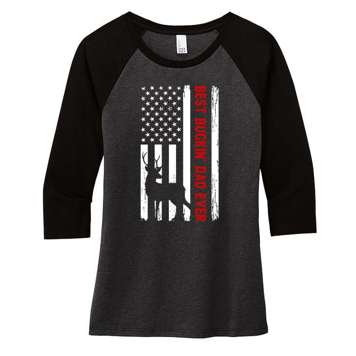 Best Bulking Dad Ever Deer American Flag Fathers Day Gift Women's Tri-Blend 3/4-Sleeve Raglan Shirt