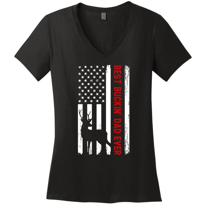 Best Bulking Dad Ever Deer American Flag Fathers Day Gift Women's V-Neck T-Shirt