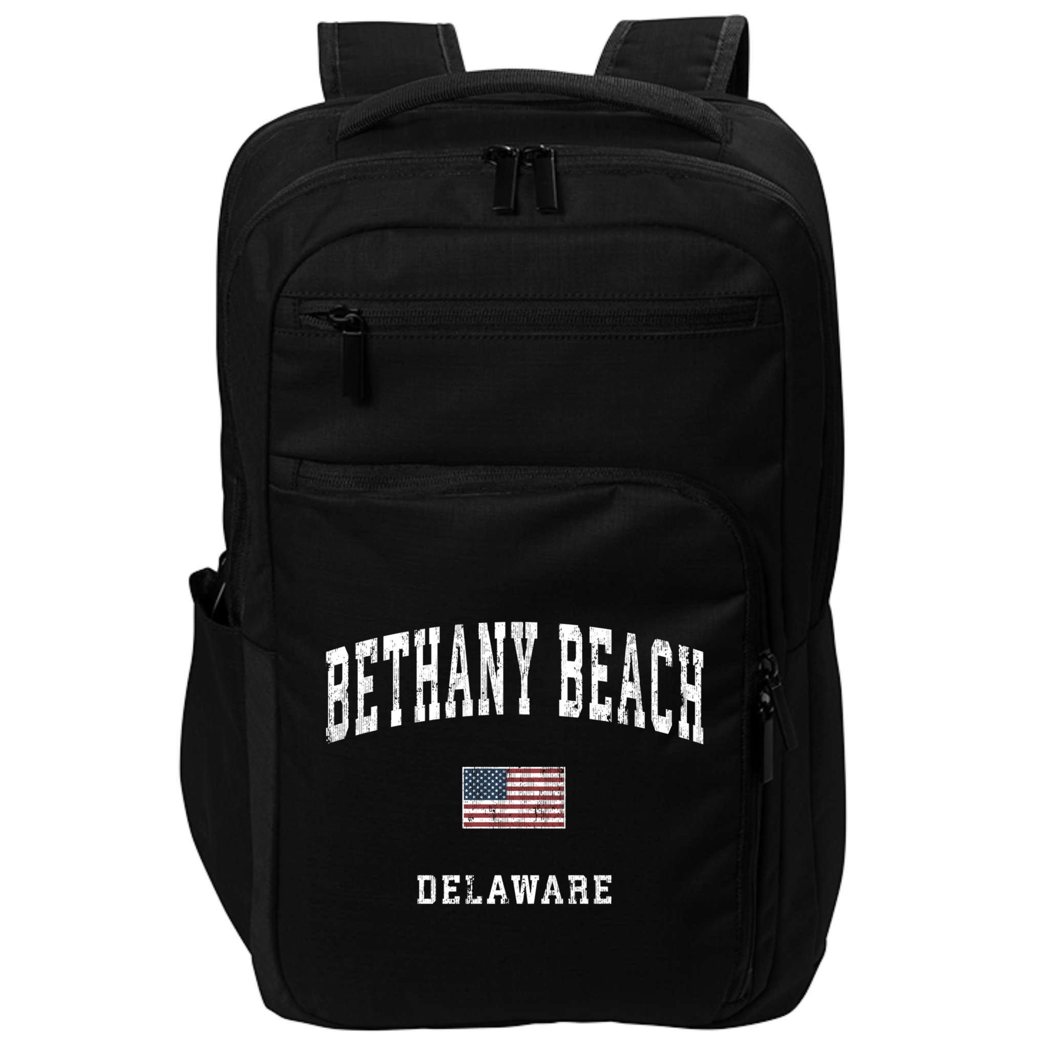 Bethany Beach Delaware De Vintage American Flag Sports Funny Gift Impact Tech Backpack
