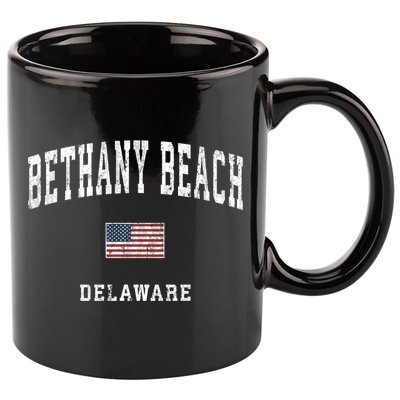 Bethany Beach Delaware De Vintage American Flag Sports Funny Gift 11oz C Handle Ceramic Mug