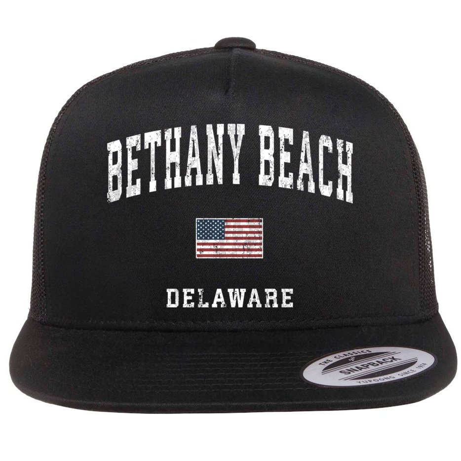 Bethany Beach Delaware De Vintage American Flag Sports Funny Gift Flat Bill Trucker Hat