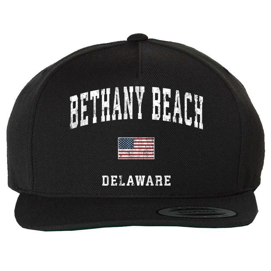 Bethany Beach Delaware De Vintage American Flag Sports Funny Gift Wool Snapback Cap