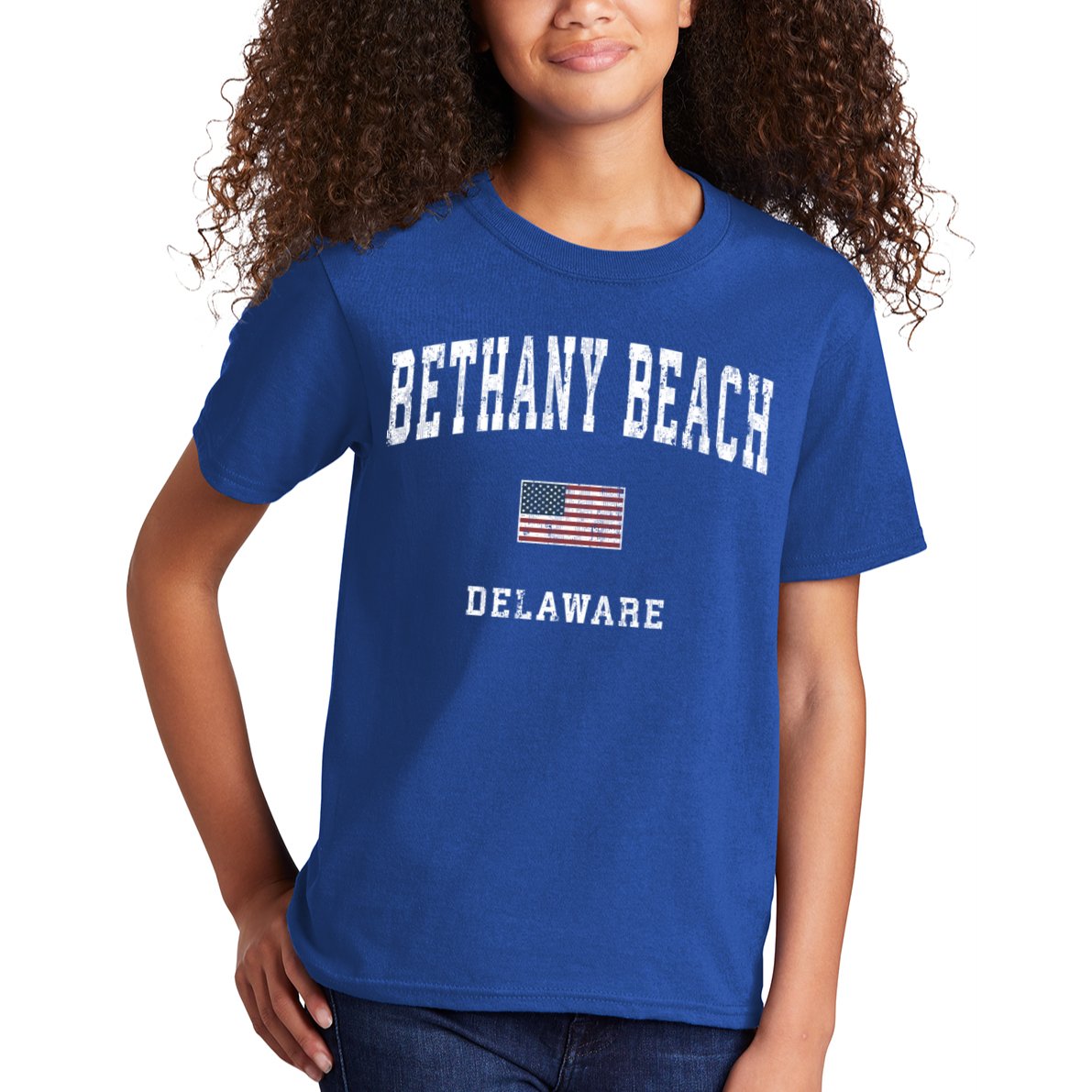 Bethany Beach Delaware De Vintage American Flag Sports Funny Gift Kids T-Shirt