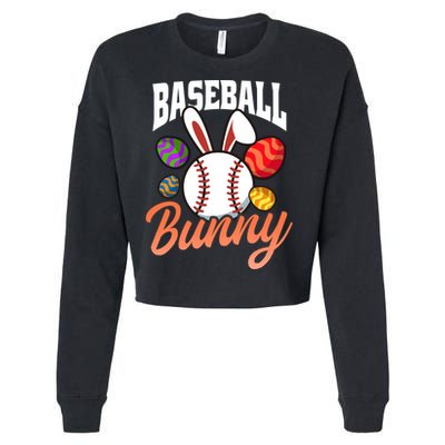 Baseball Bunny Design Easter Baseball Gift Cropped Pullover Crew