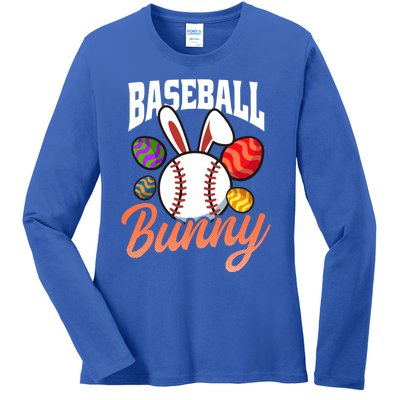 Baseball Bunny Design Easter Baseball Gift Ladies Long Sleeve Shirt